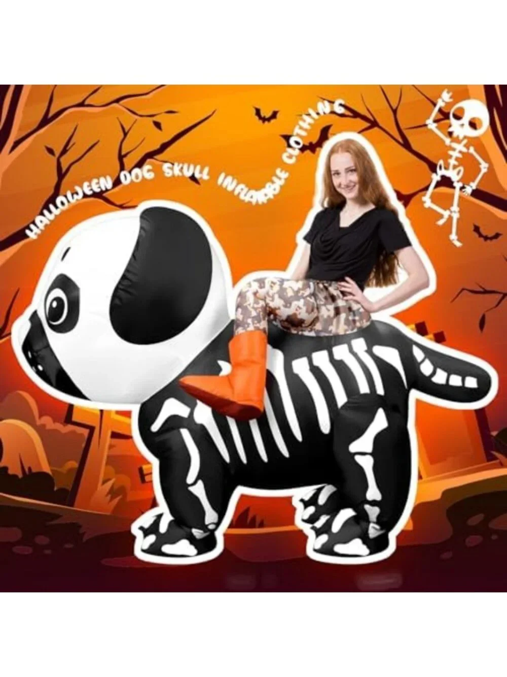 Halloween Skeleton Inflatable Dog Costume for Adults - Fun Ride-On Outfit